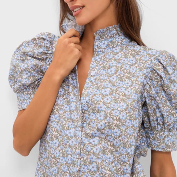 Tuckernuck Hyacinth House Louisa Maxi Dress dusty blue & brow - Picture 2 of 7